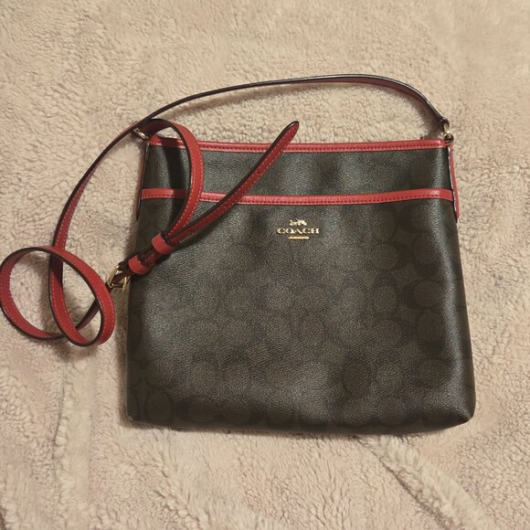 Coach Handbags - COACH Signature File (Imitation Gold/Brown/Carmine) Crossbody Bag